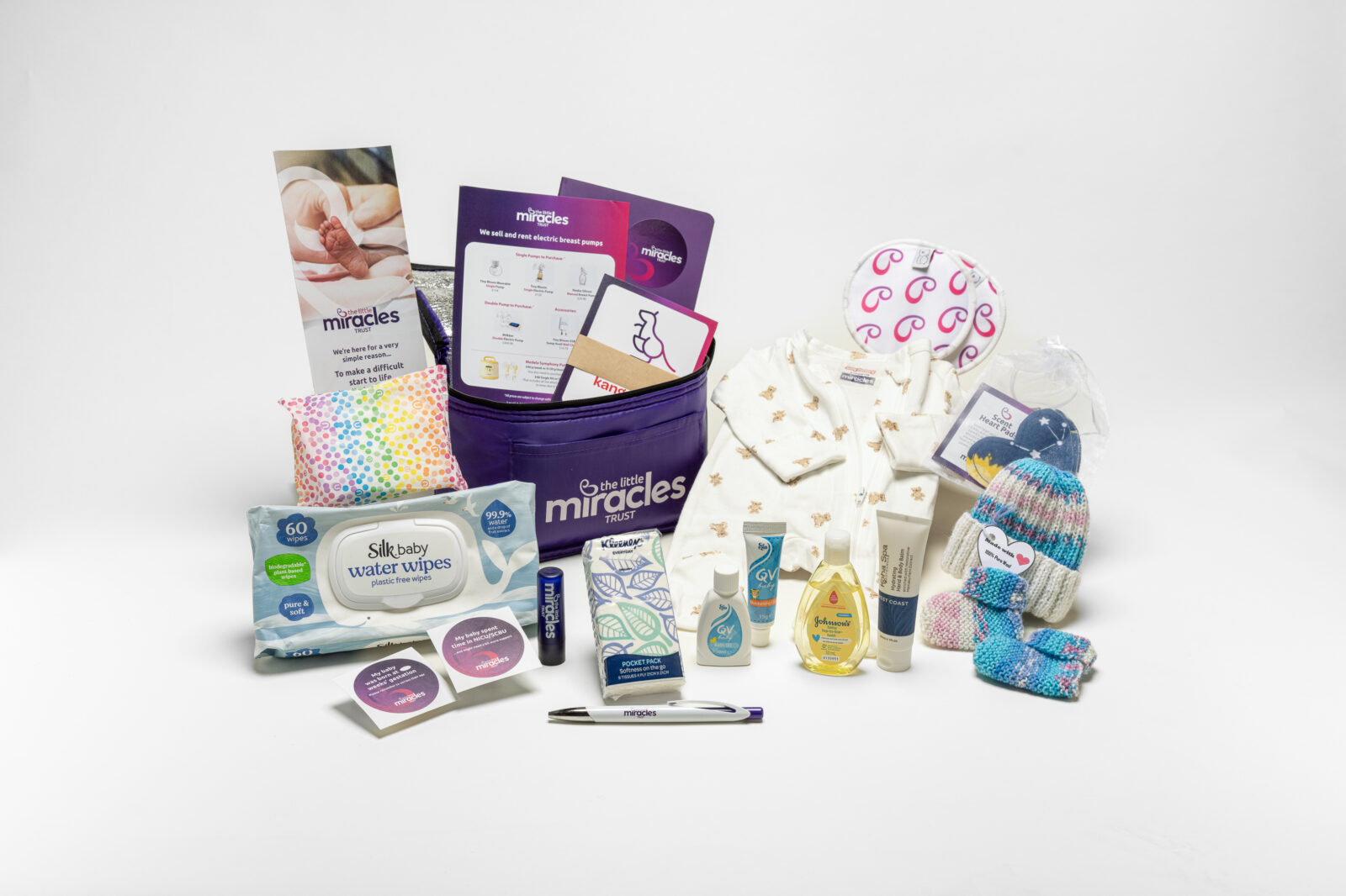 Contents of a Little Miracles Trust emergency care pack laid out